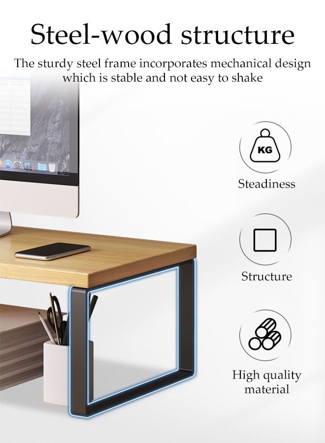 DUNISO Wood Monitor Stand Riser,Computer Stand with Keyboard Organizer,Desktop Rack for Home,Office and Dorm,Ergonomic Desk Organizer(40*20*8cm) - Image 5